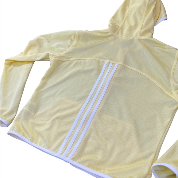 Vintage Adidas 2002 Y2K Zip Up Hoodie 3 Stripe Mesh Light wight Light Yellow - Picture 3 of 9
